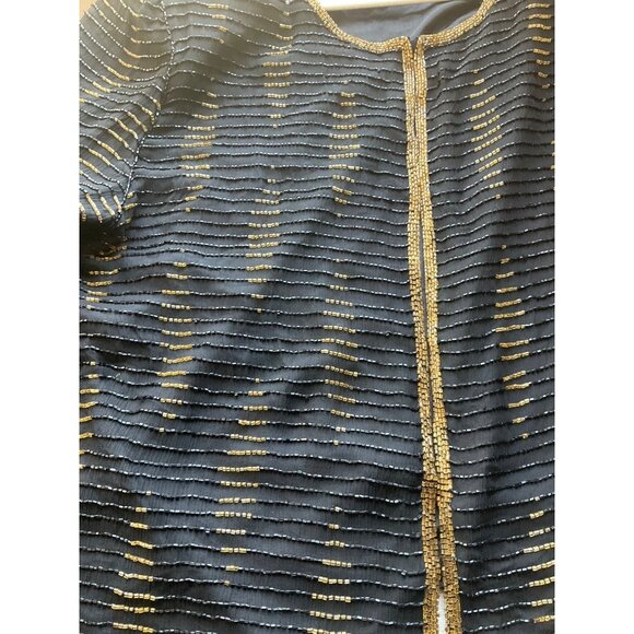 Leslie Fay Evenings Sz Medium-Large Beaded Formal Jacket Black & Gold Silk 90's - Picture 4 of 13